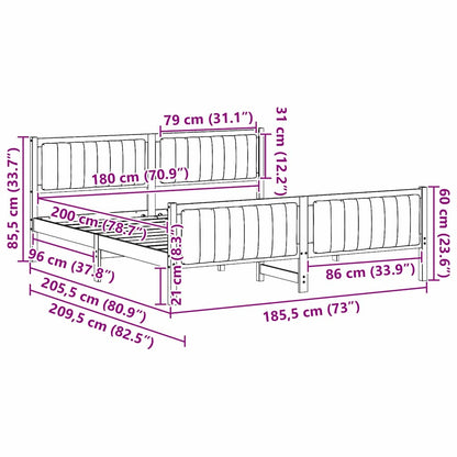 vidaXL Bed frame Brown and dark grey 180 x 200 cm Solid pine wood
