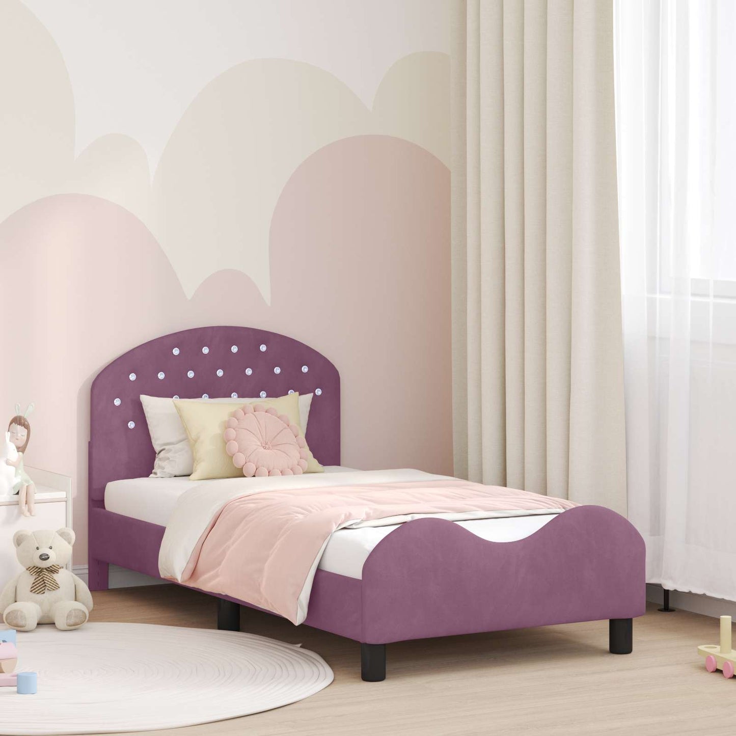 vidaXL Children's Bed Frame with Headboard Purple 80 x 160 cm Velvet