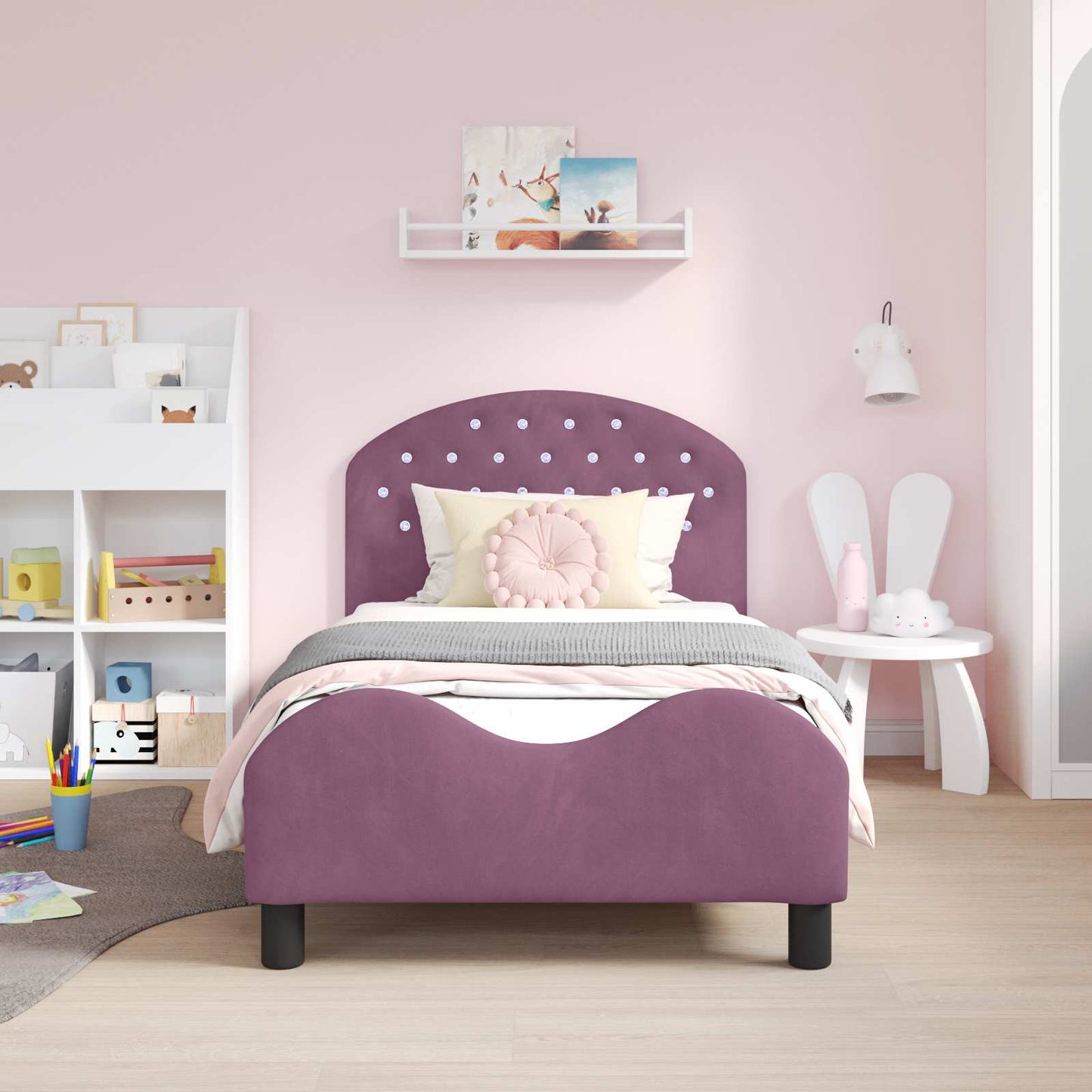 vidaXL Children's Bed Frame with Headboard Purple 80 x 160 cm Velvet