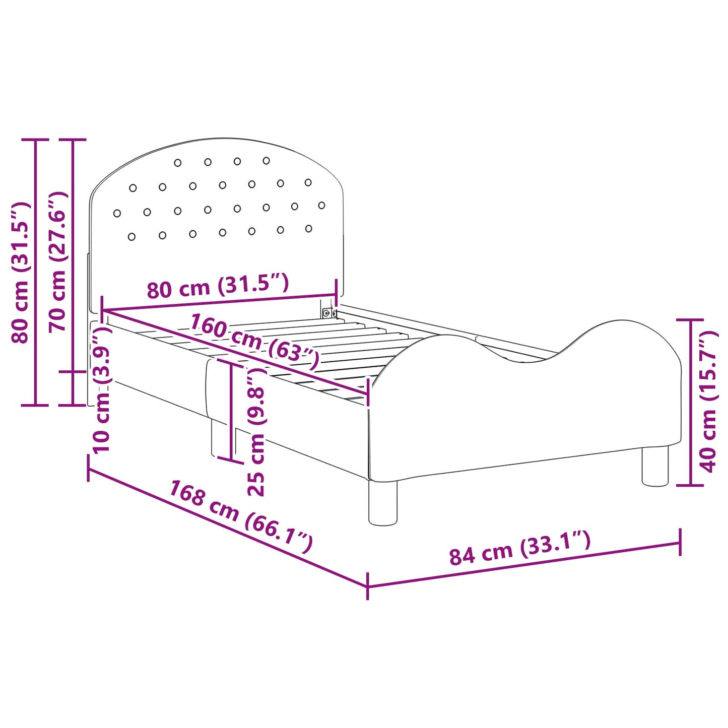 vidaXL Children's Bed Frame with Headboard Purple 80 x 160 cm Velvet