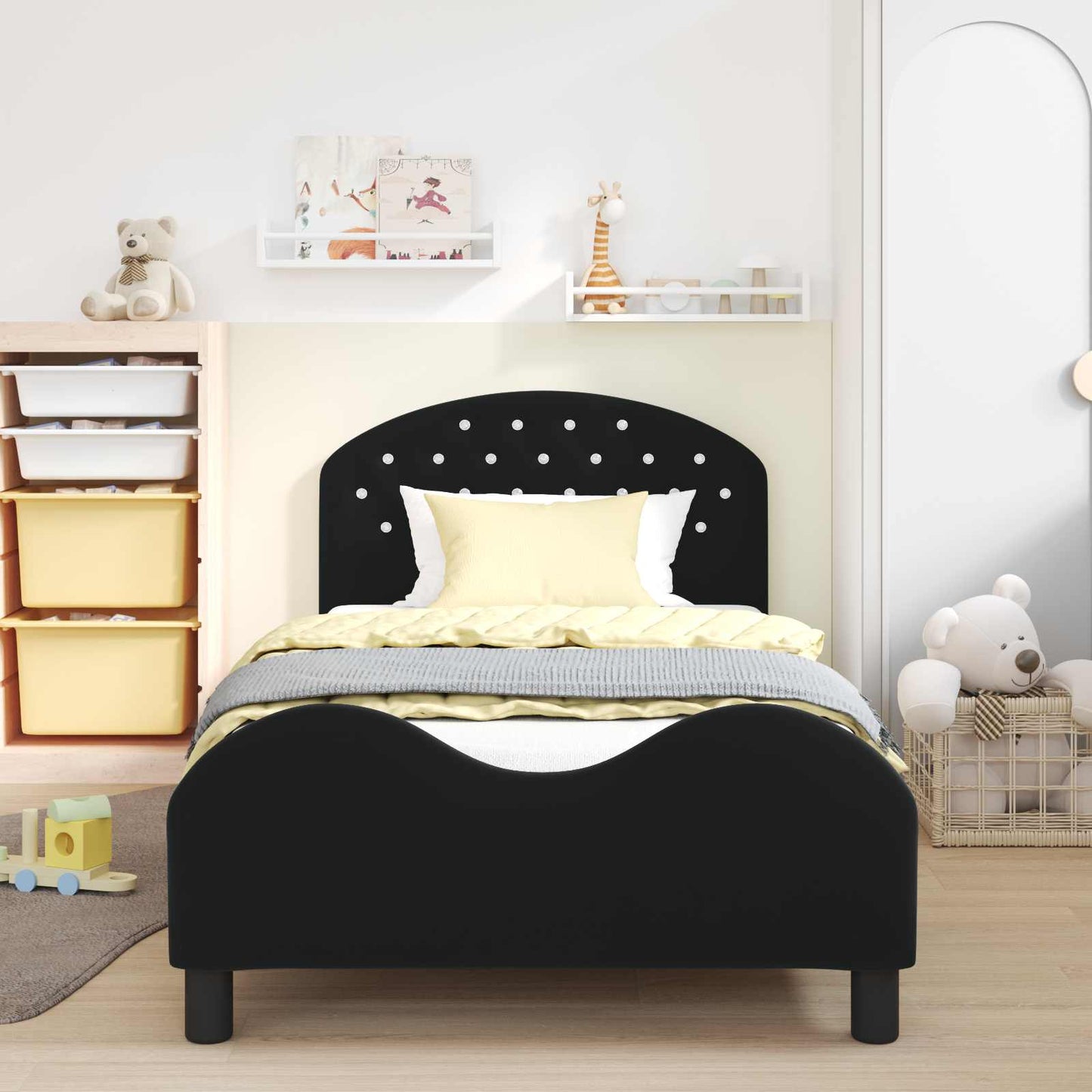 vidaXL Children's Bed Frame with Headboard Black 90 x 190 cm Velvet