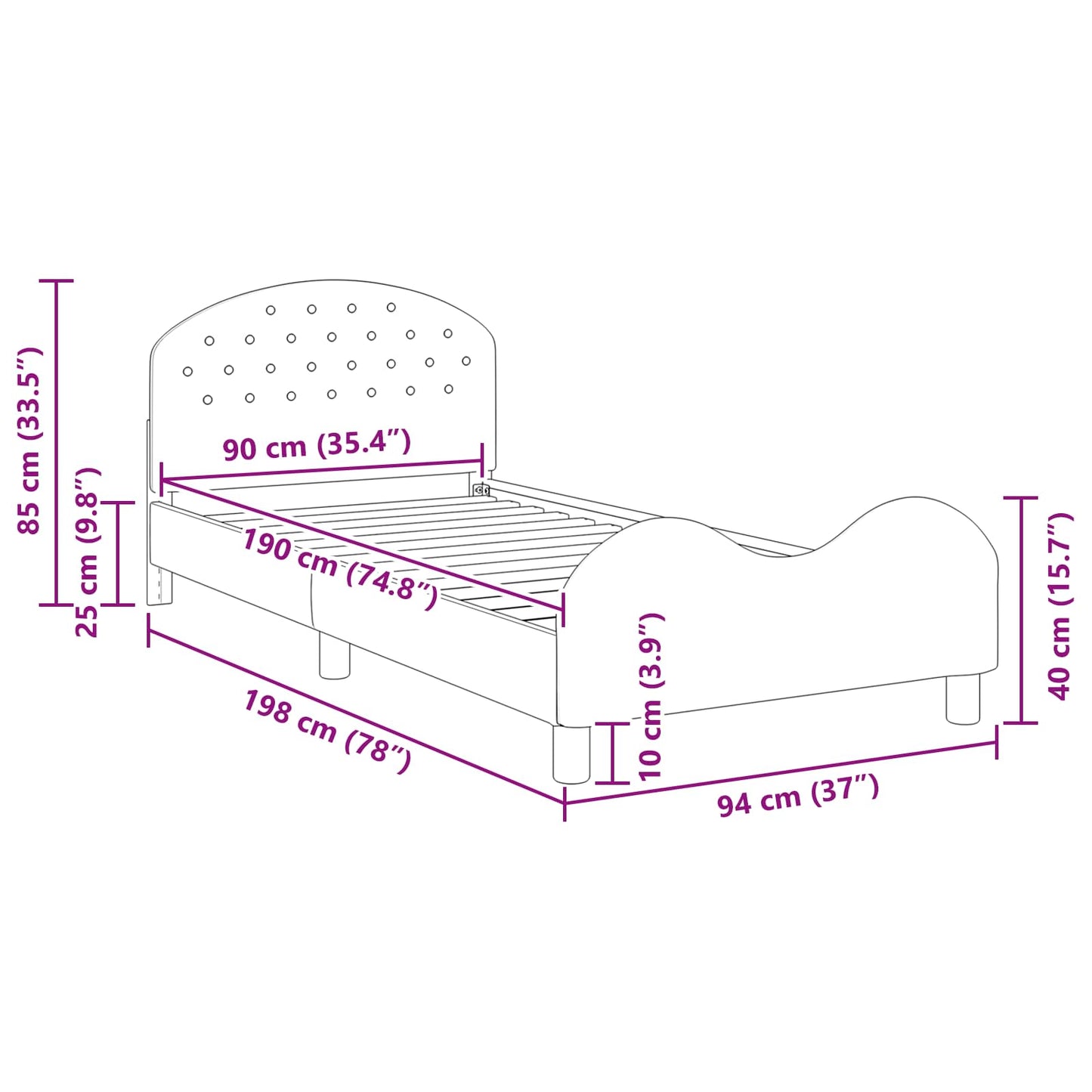 vidaXL Children's Bed Frame with Headboard Black 90 x 190 cm Velvet