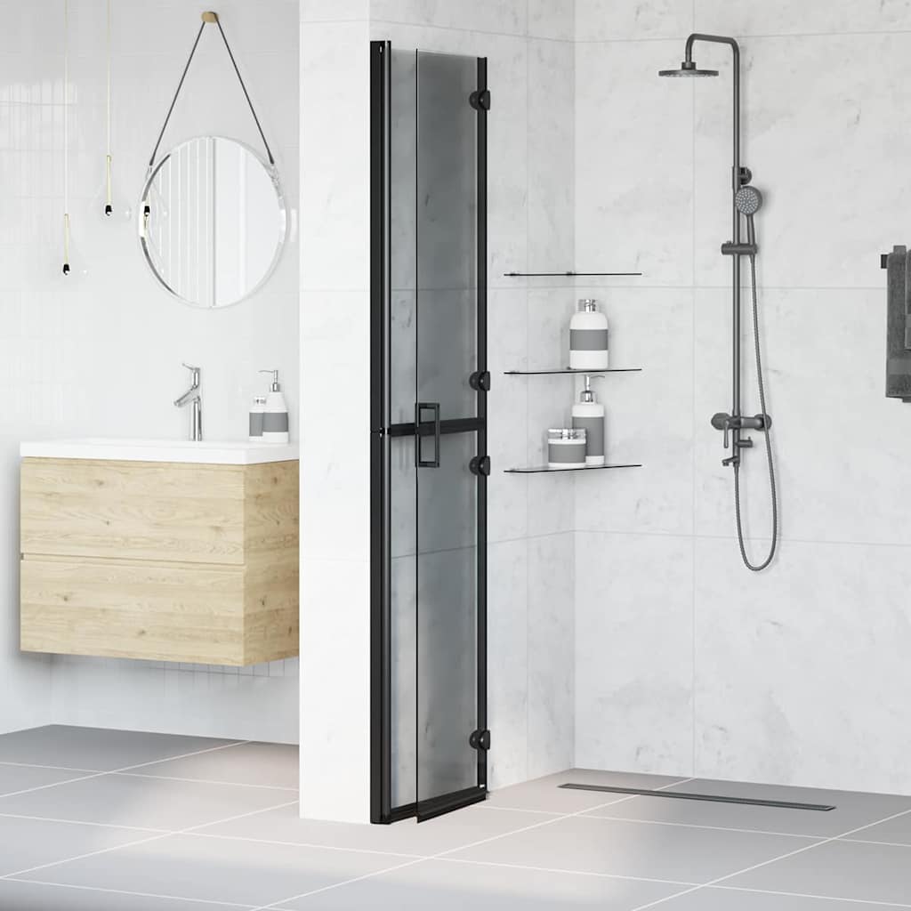 vidaXL Walk-in shower wall Black and dark transparent 90 x 190 cm