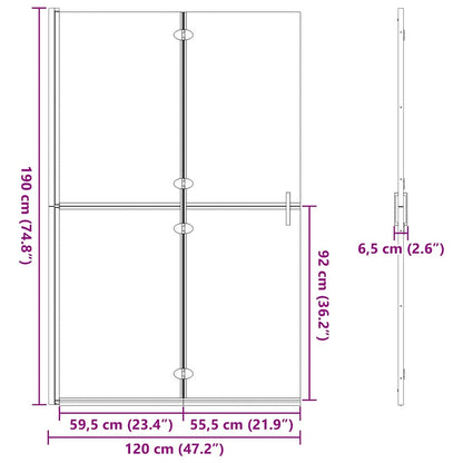 vidaXL Walk-In Shower Wall Folding Black 120 x 6.5 x 190 cm