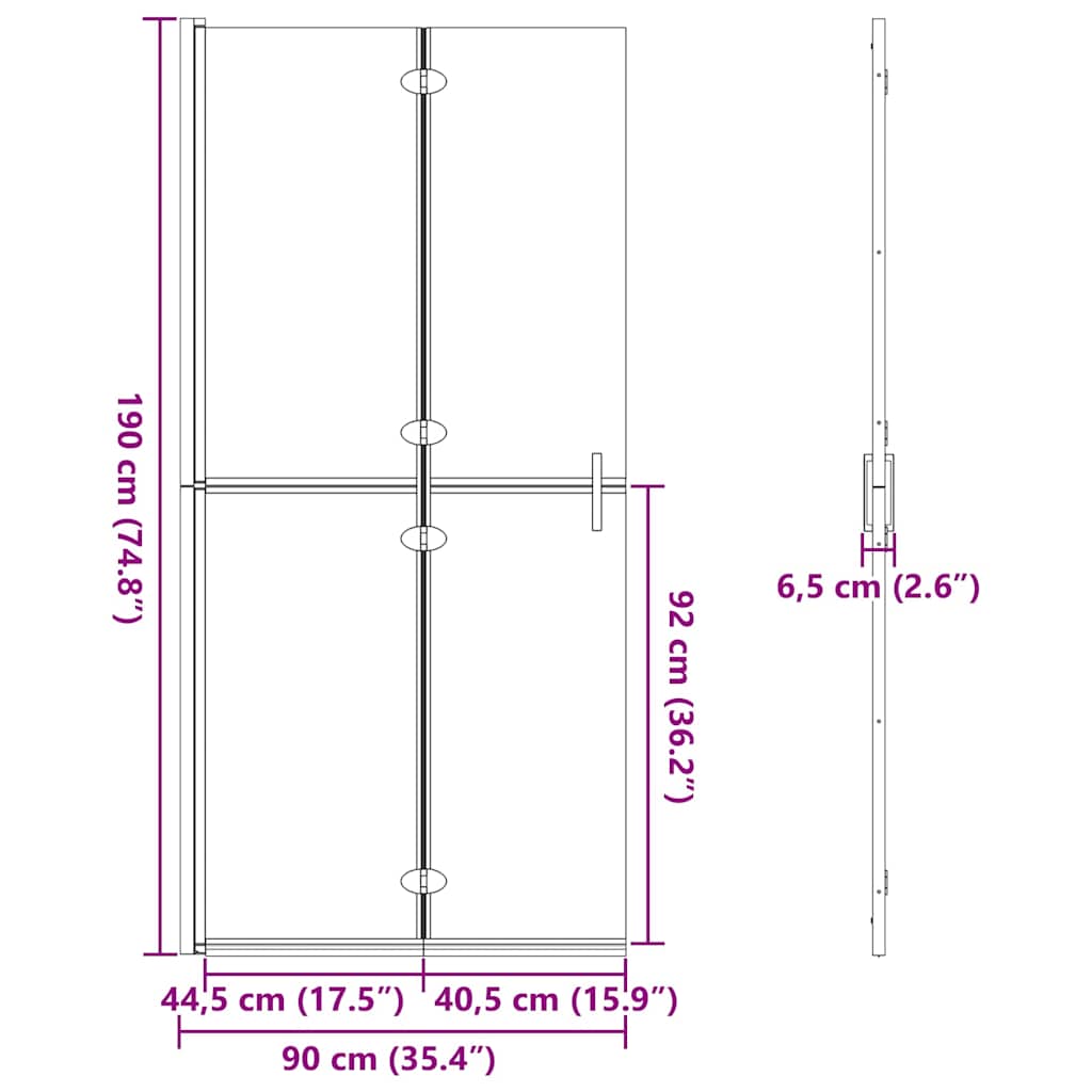 vidaXL Walk-In Shower Wall Folding Gold 90 x 6.5 x 190 cm