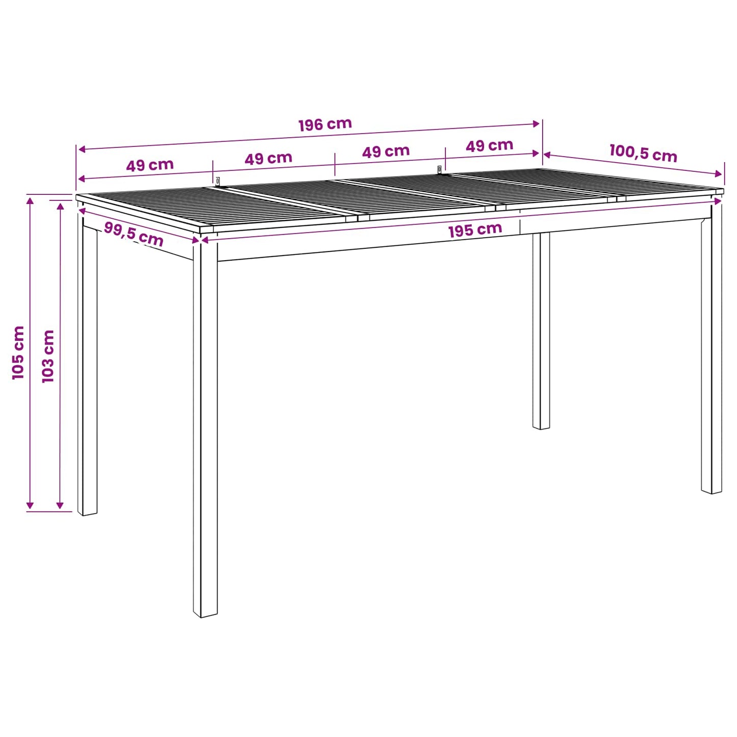 vidaXL Garden Bar Table Natural 196 x 100 x 105 cm Solid Acacia Wood