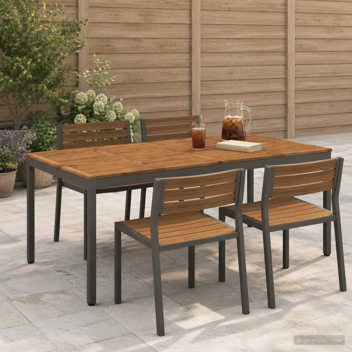 vidaXL Garden Dinner Table Natural and Coffee 196 x 100.5 x 75 cm