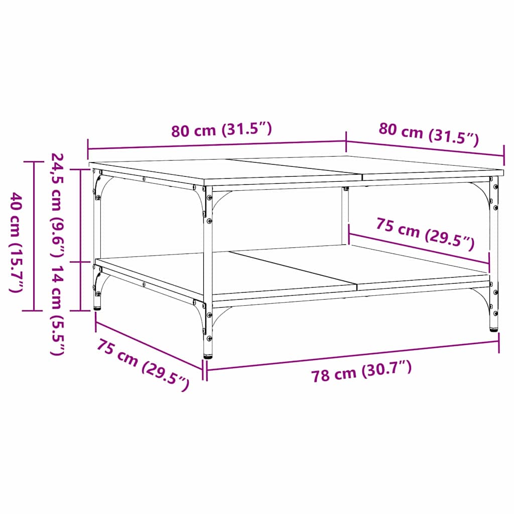 vidaXL Coffee Table Black oak 80 x 80 x 40 cm Engineered Wood