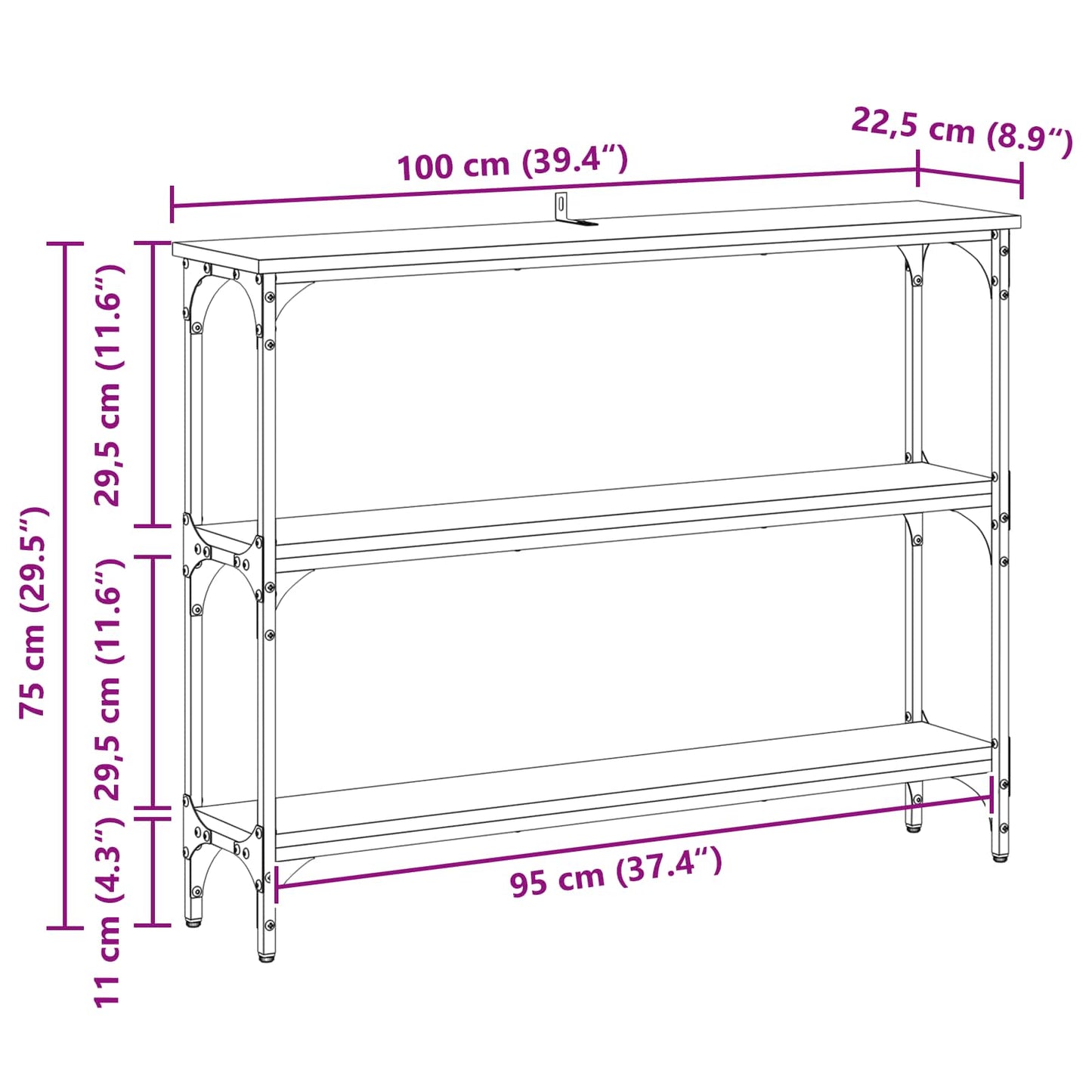 vidaXL Console Table Artisan Oak 100 x 22.5 x 75 cm Engineered Wood