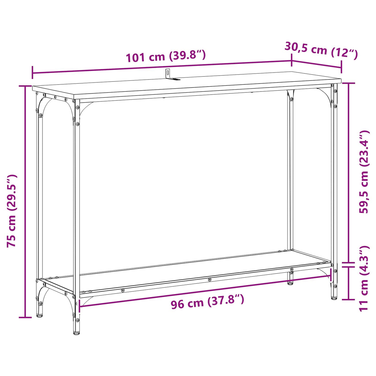 vidaXL Console Table Black oak 101 x 30.5 x 75 cm Engineered wood
