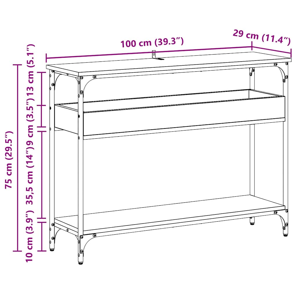 vidaXL Console Table Old wood 100 x 29 x 75 cm Engineered wood