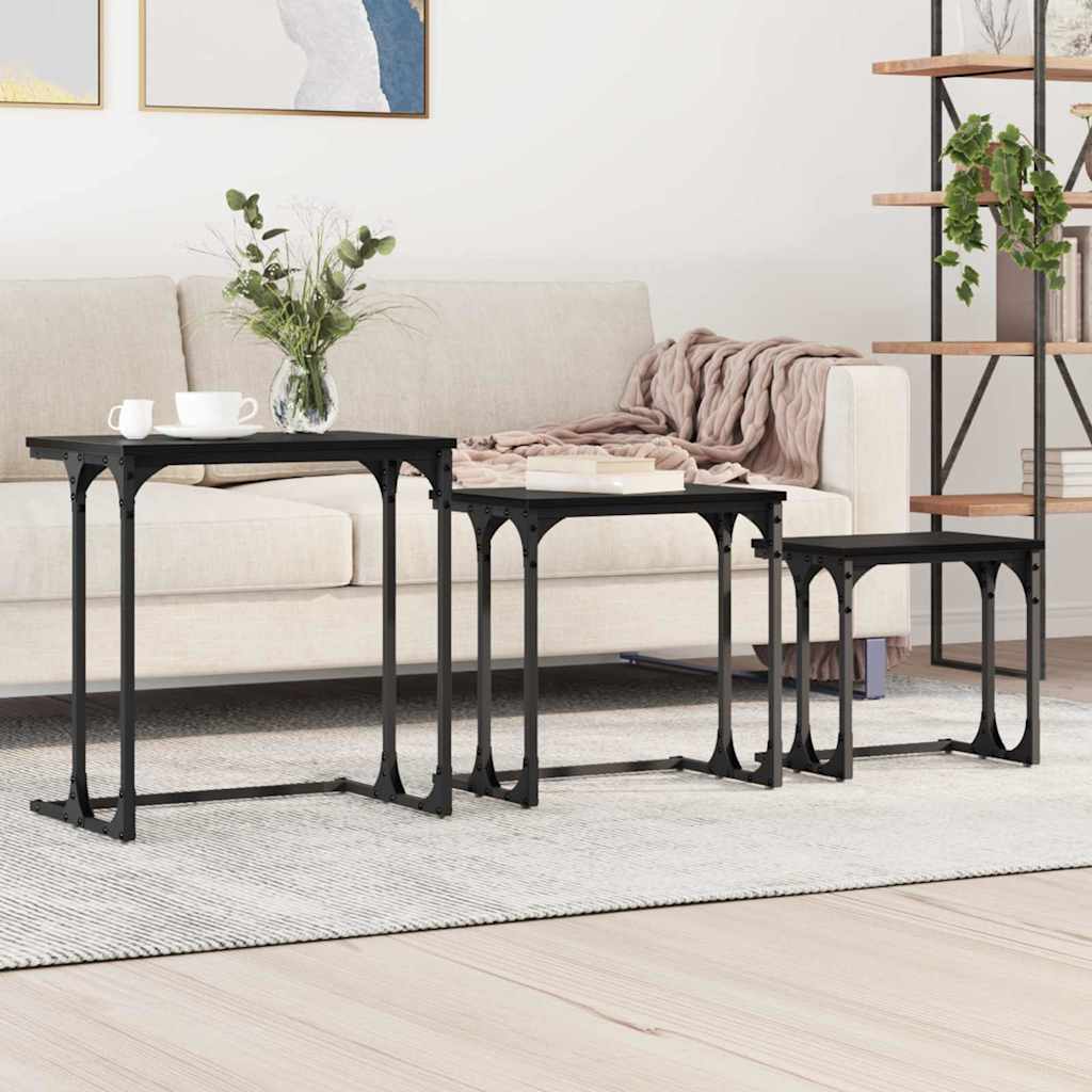 vidaXL Nesting Coffee Table 3 pcs Black oak Engineered wood
