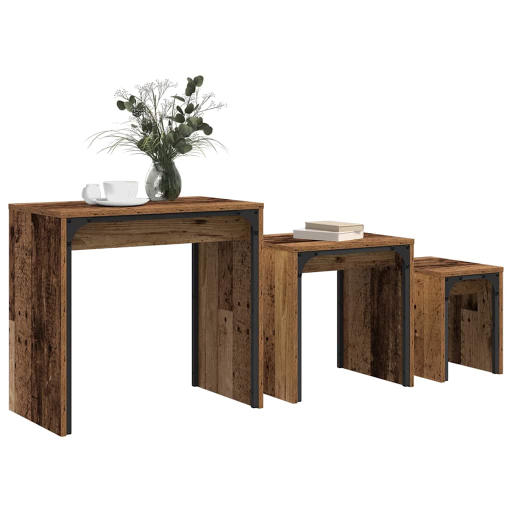 vidaXL Coffee Table 3 pcs Old Wood Engineered wood