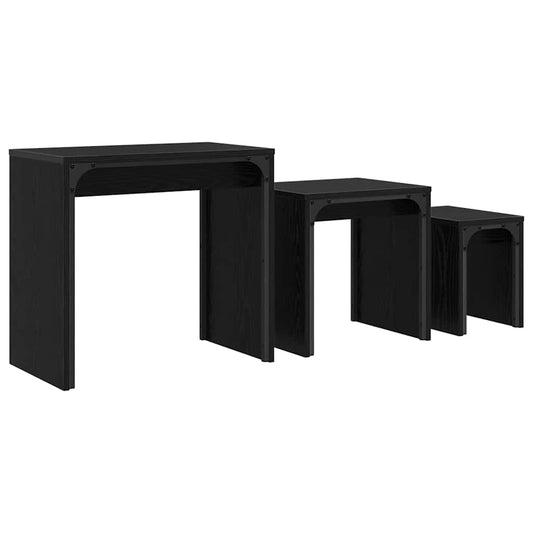 vidaXL Coffee Table 3 pcs Black Oak Engineered wood