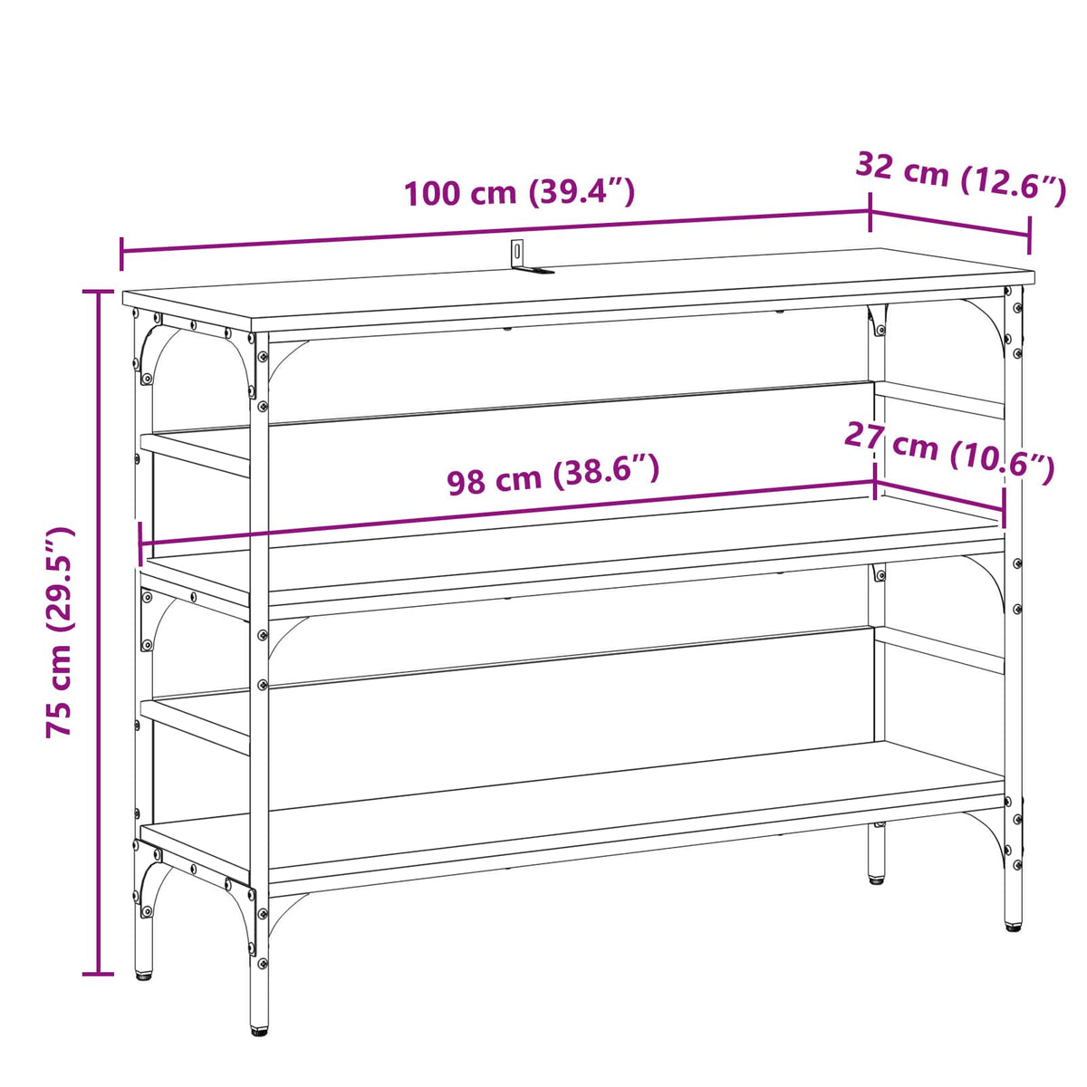 vidaXL Console Table Black oak 100 x 32 x 75 cm Engineered wood