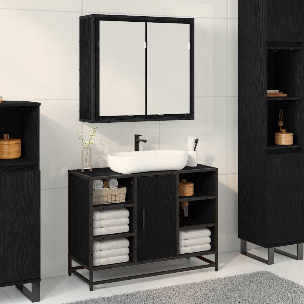 vidaXL Wall Shelf with Shelf Wall-mounted Black Oak 65 x 20 x 60 cm