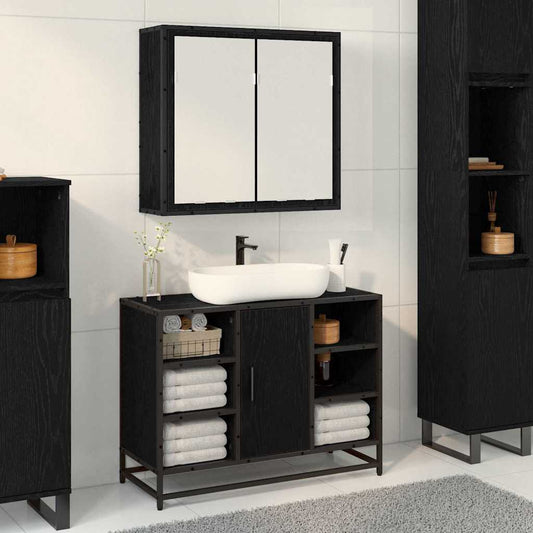 vidaXL Wall Shelf with Shelf Wall-mounted Black Oak 65 x 20 x 60 cm