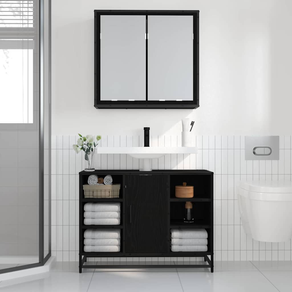 vidaXL Wall Shelf with Shelf Wall-mounted Black Oak 65 x 20 x 60 cm