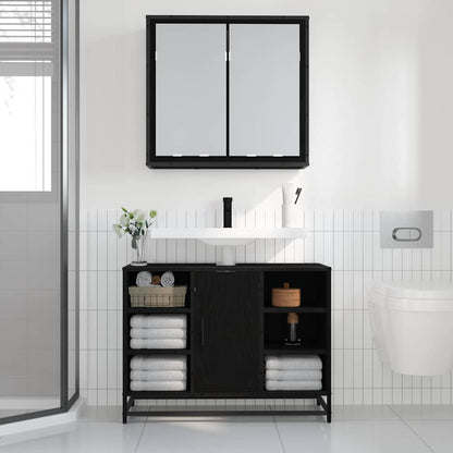 vidaXL Wall Shelf with Shelf Wall-mounted Black Oak 65 x 20 x 60 cm
