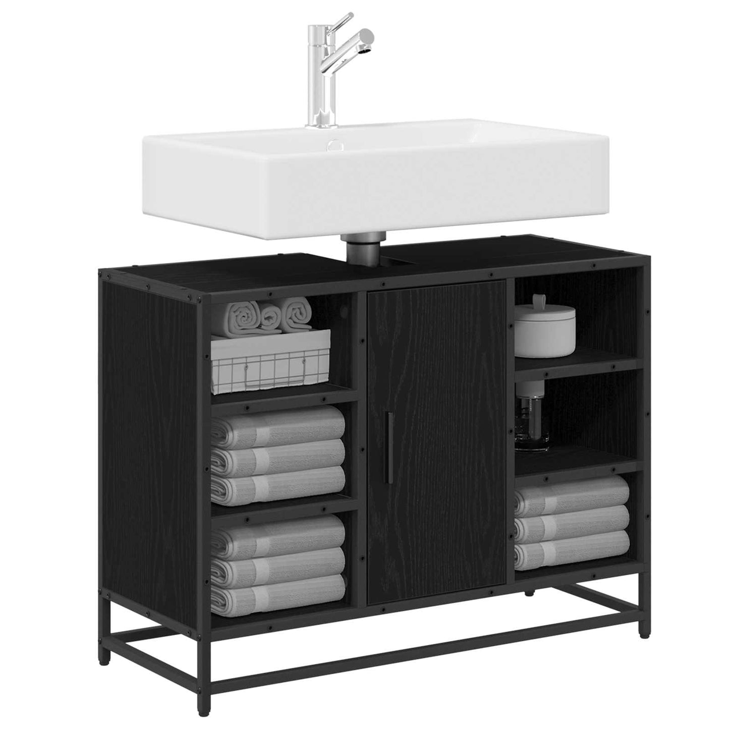 vidaXL Bathroom Cabinet Black Oak 80 x 33 x 60 cm Engineered Wood