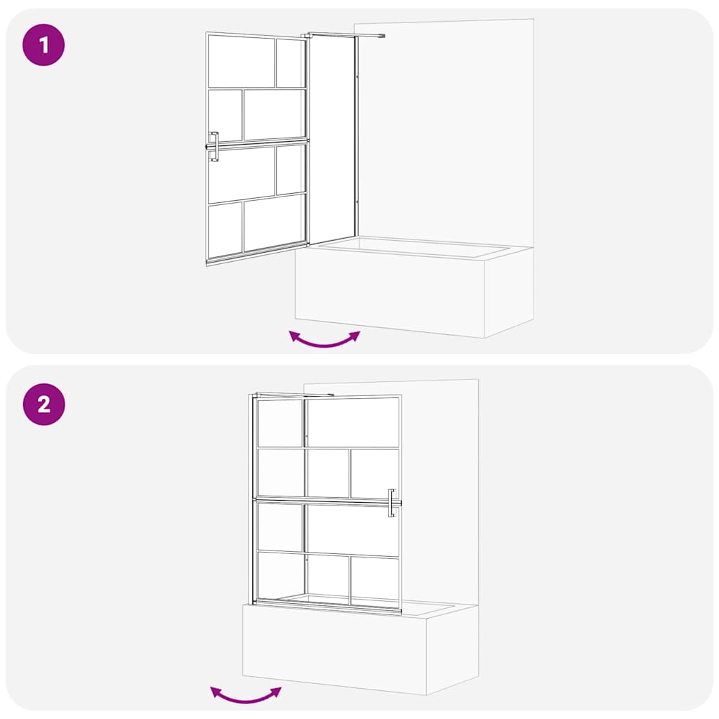 vidaXL Bath Shower Screen Black and transparent 100 x 67 x 129.5 cm