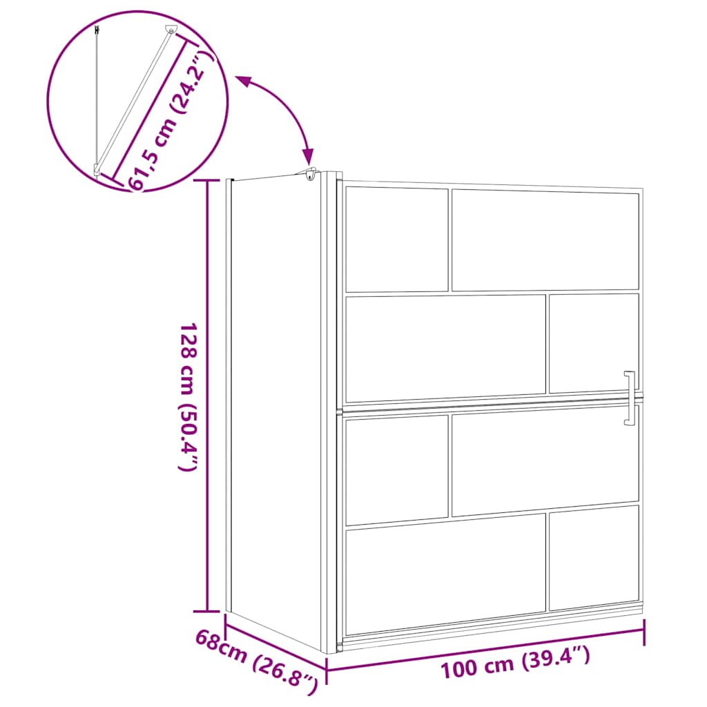 vidaXL Bath Shower Screen Black and transparent 100 x 67 x 129.5 cm