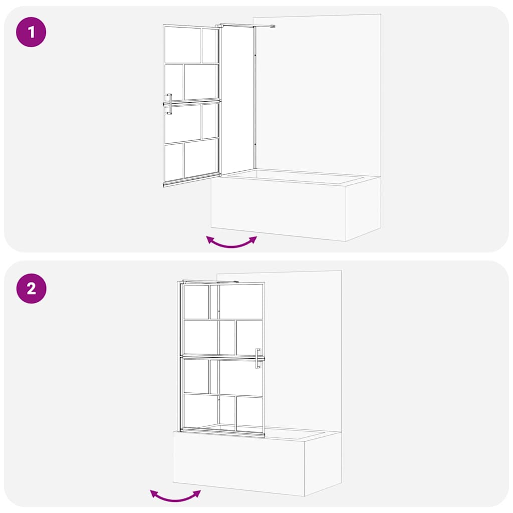 vidaXL Bath Shower Screen Black and transparent 80 x 67 x 129.5 cm