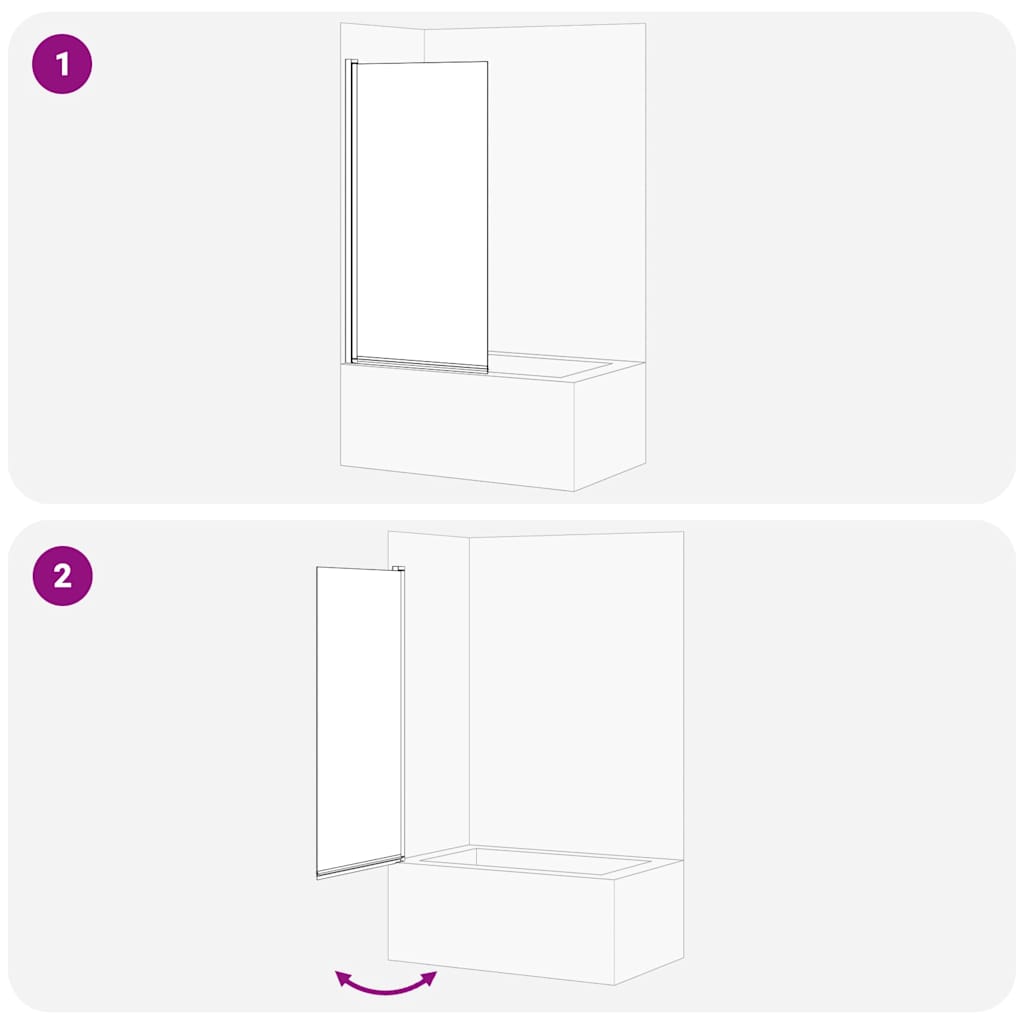 Bath Shower Screen Manual Black 68 x 130 cm Tempered glass