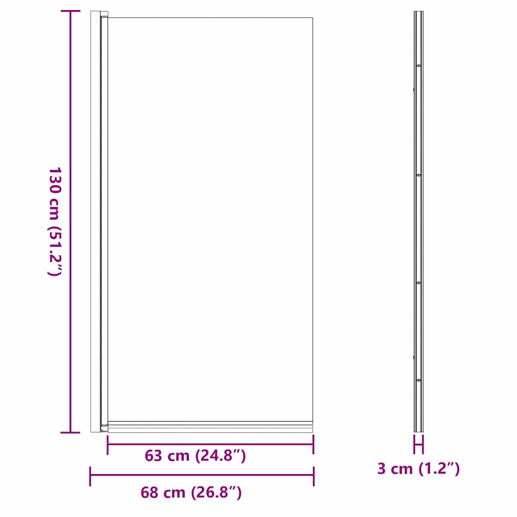 Bath Shower Screen Manual Black 68 x 130 cm Tempered glass