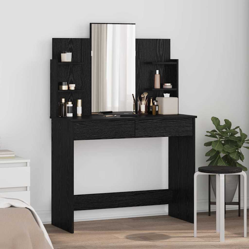 vidaXL Dressing Table with Mirror Black Oak 96 x 39 x 142 cm