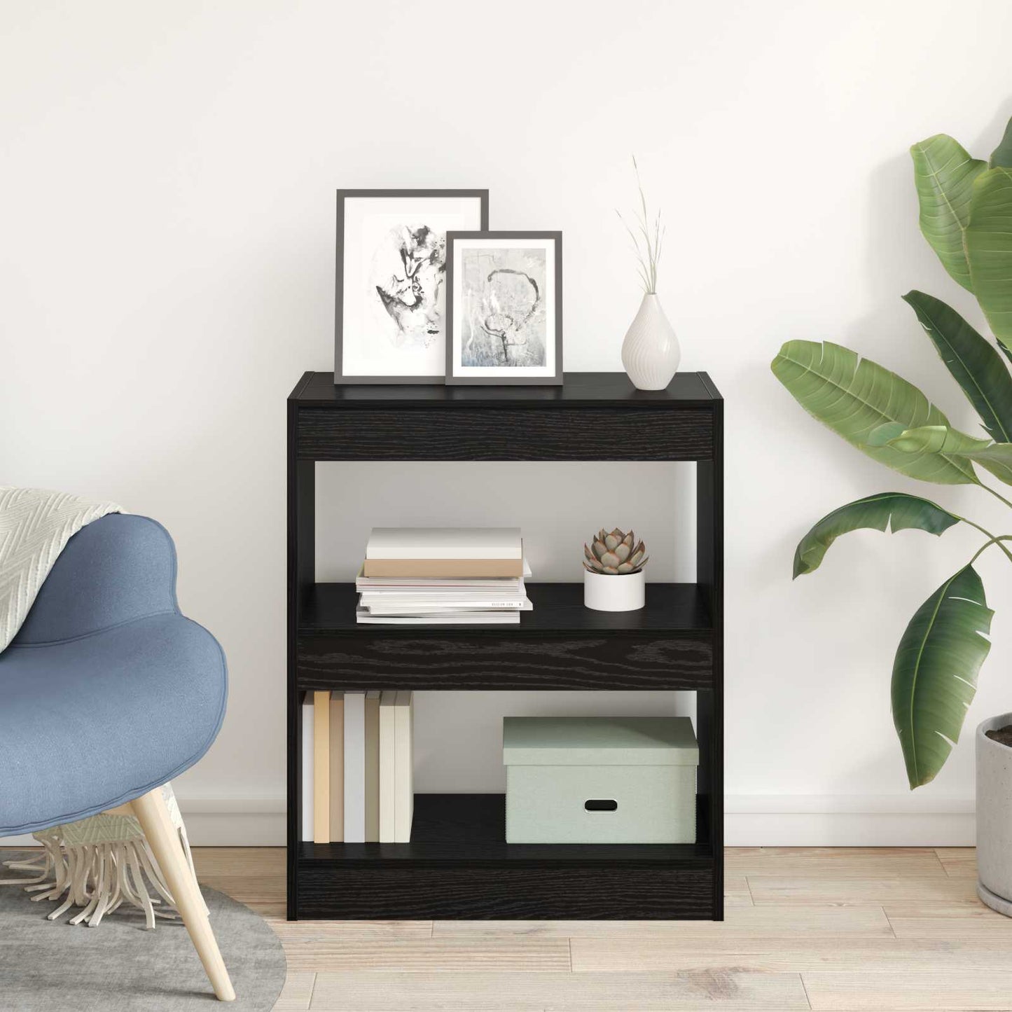 vidaXL Book Cabinet 2-Tier 60 x 30 x 72 cm Engineered Wood Black Oak