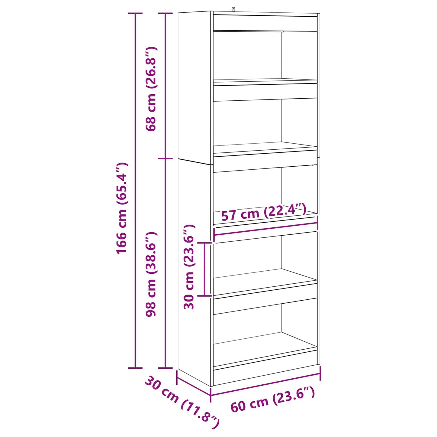 vidaXL Book Cabinet 5-Tier 60 x 30 x 166 cm Engineered Wood Old wood