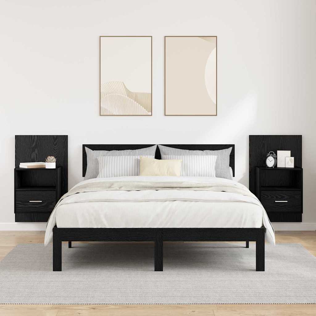 vidaXL Bedside Cabinet 2 pcs Black Oak 50 x 32.5 x 80cm
