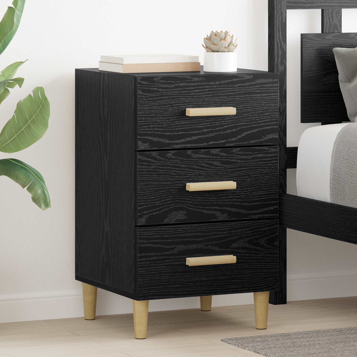 vidaXL Bedside Cabinet Black Oak 40 x 40 x 66 cm Engineered Wood