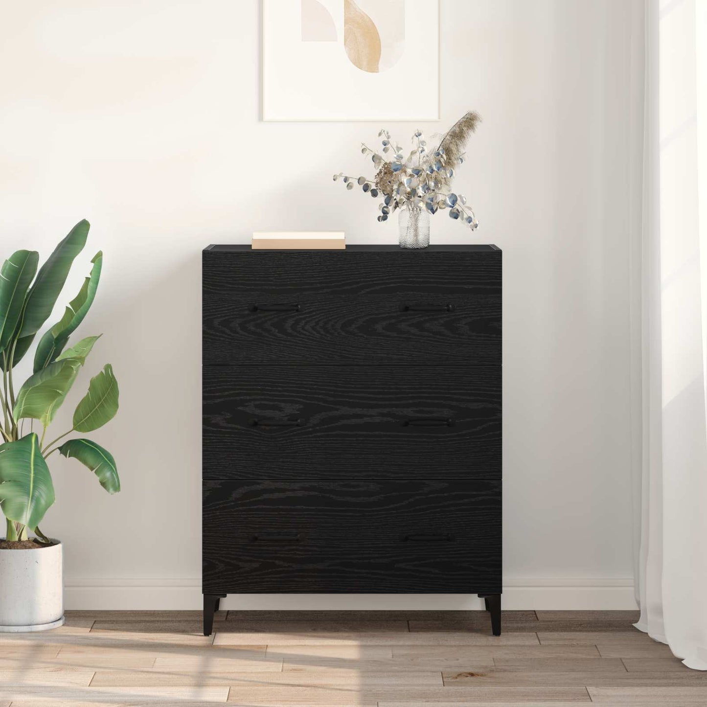 vidaXL Sideboard Black Oak 69.5 x 34 x 90 cm Engineered Wood and Iron