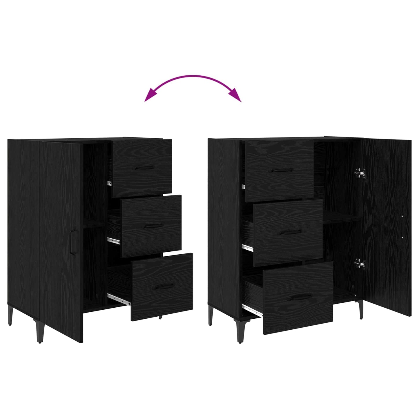 vidaXL Sideboard Black Oak 69.5 x 34 x 90 cm Engineered Wood
