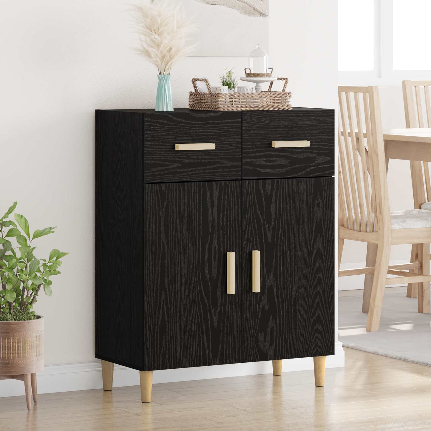 vidaXL Sideboard Black oak 34 x 69.5 x 89 cm Engineered Wood