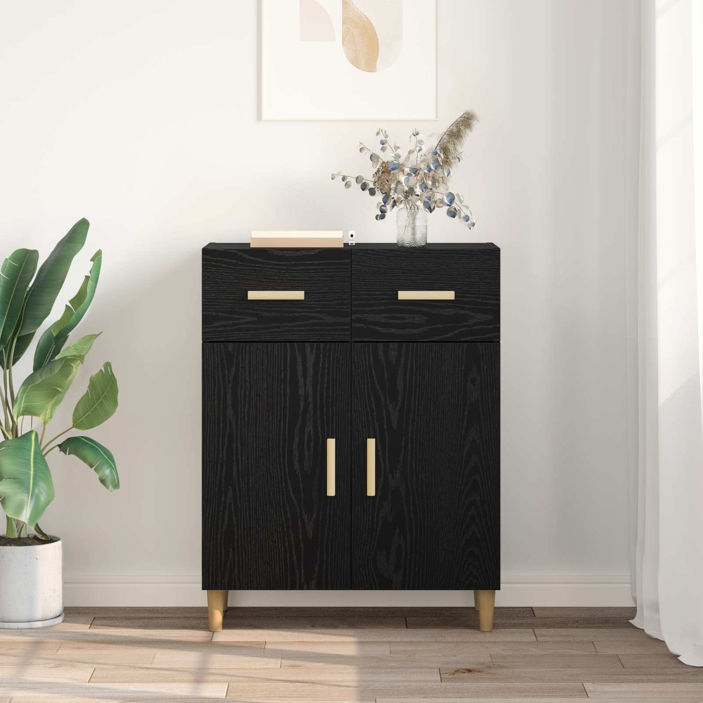 vidaXL Sideboard Black oak 34 x 69.5 x 89 cm Engineered Wood
