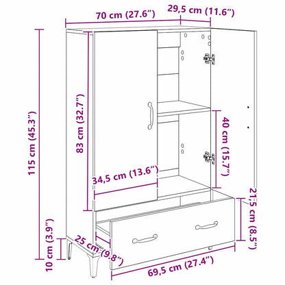 vidaXL Highboard Black Oak 70 x 31 x 115 cm Engineered Wood and Iron