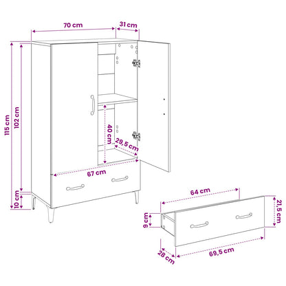 vidaXL Highboard Black Oak 70 x 31 x 115 cm Engineered Wood and Iron