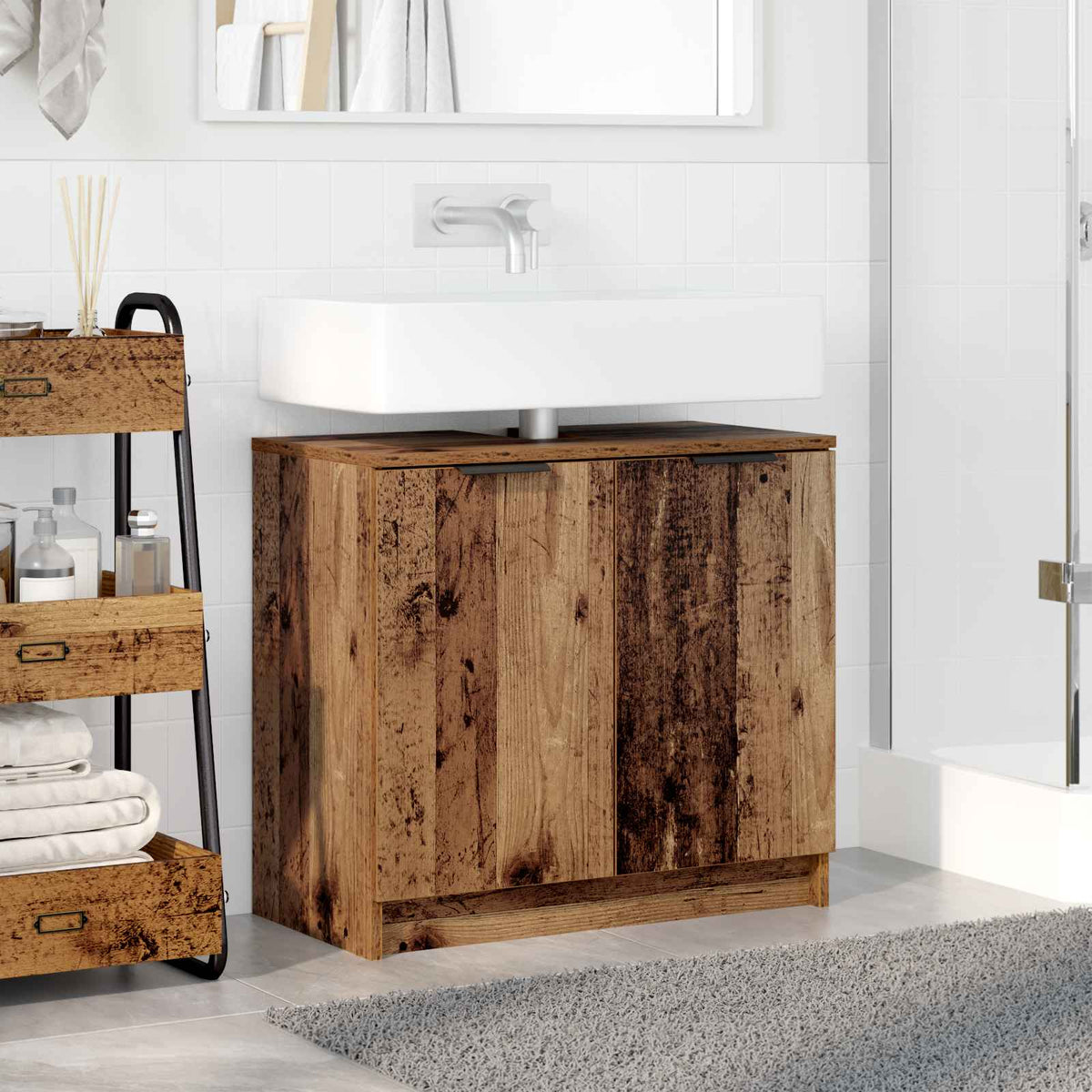 vidaXL Bathroom Cabinet Old Wood 64.5 x 33.5 x 59 cm Engineered Wood