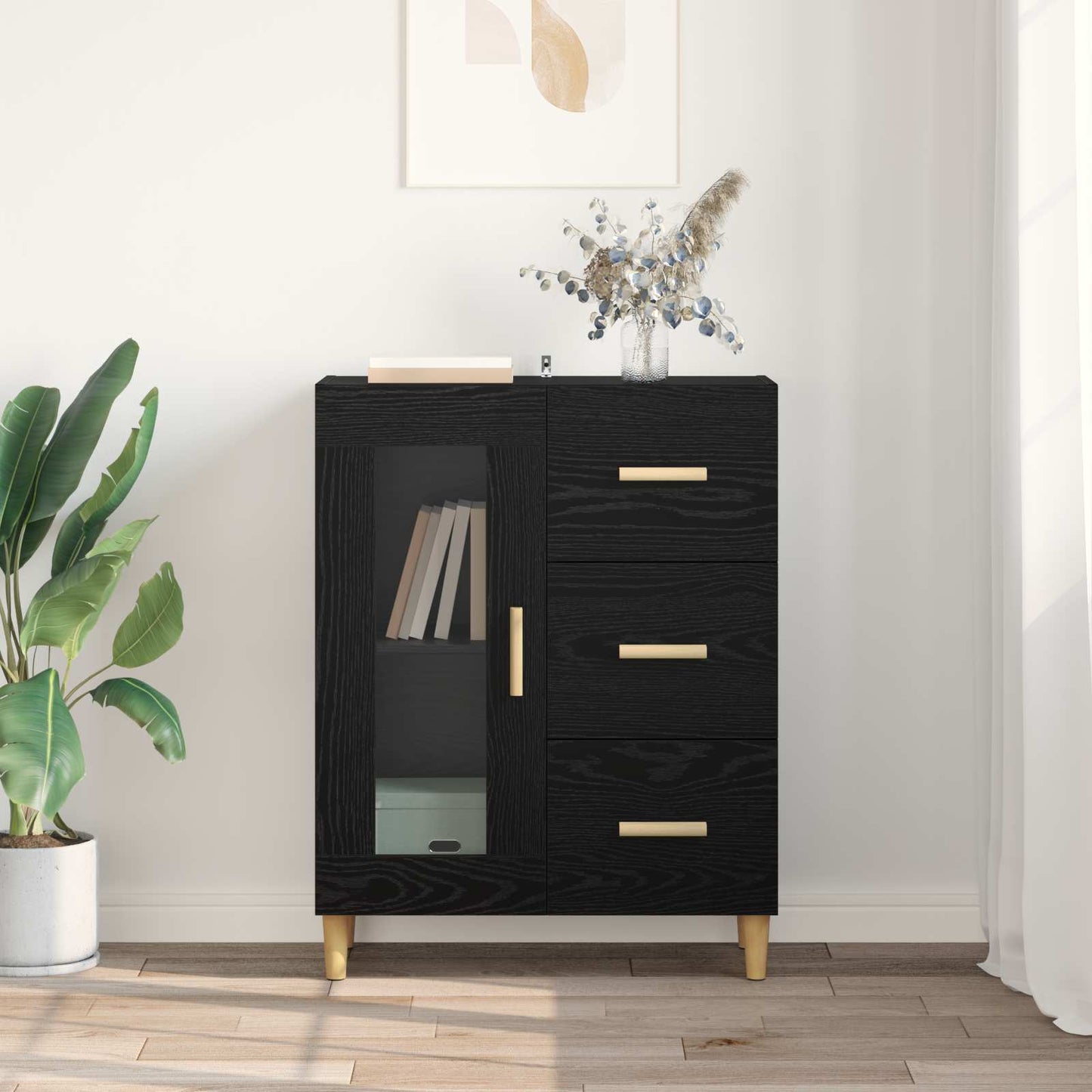 vidaXL Sideboard Black Oak 69.5 x 34 x 90 cm Engineered Wood