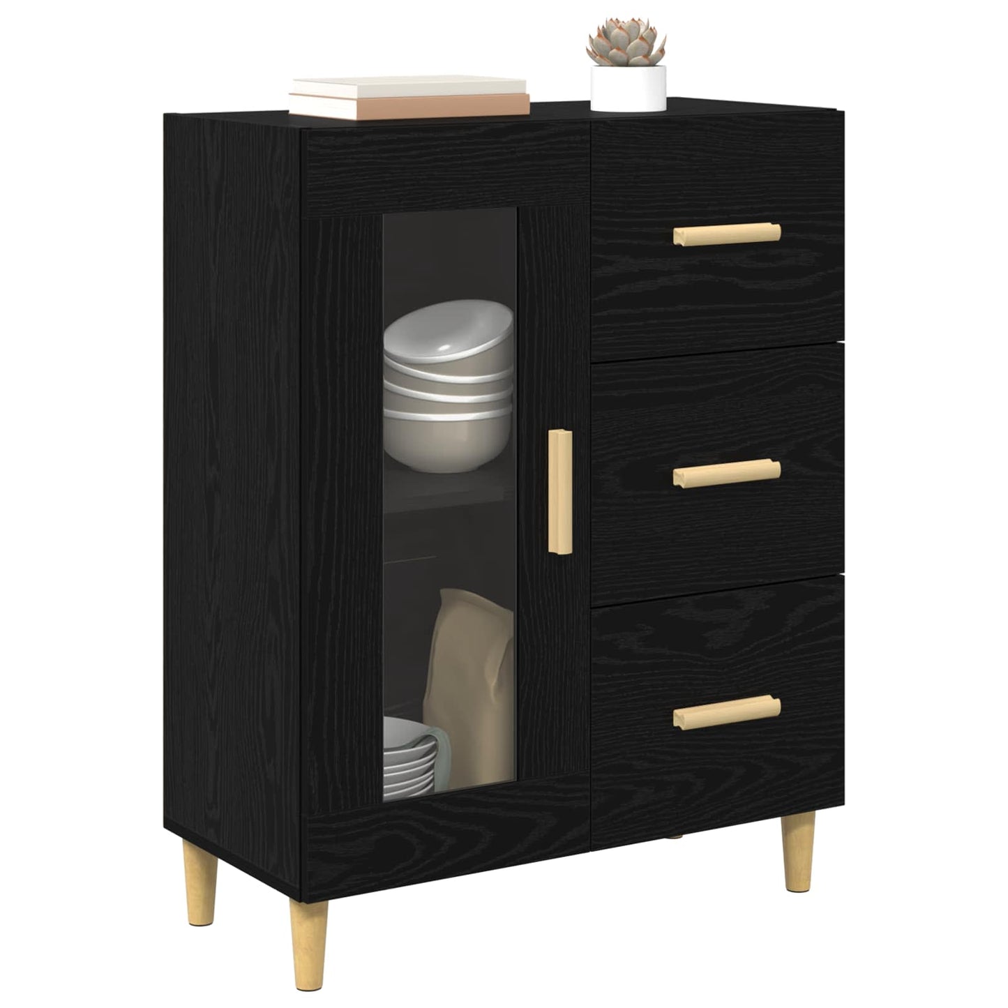 vidaXL Sideboard Black Oak 69.5 x 34 x 90 cm Engineered Wood