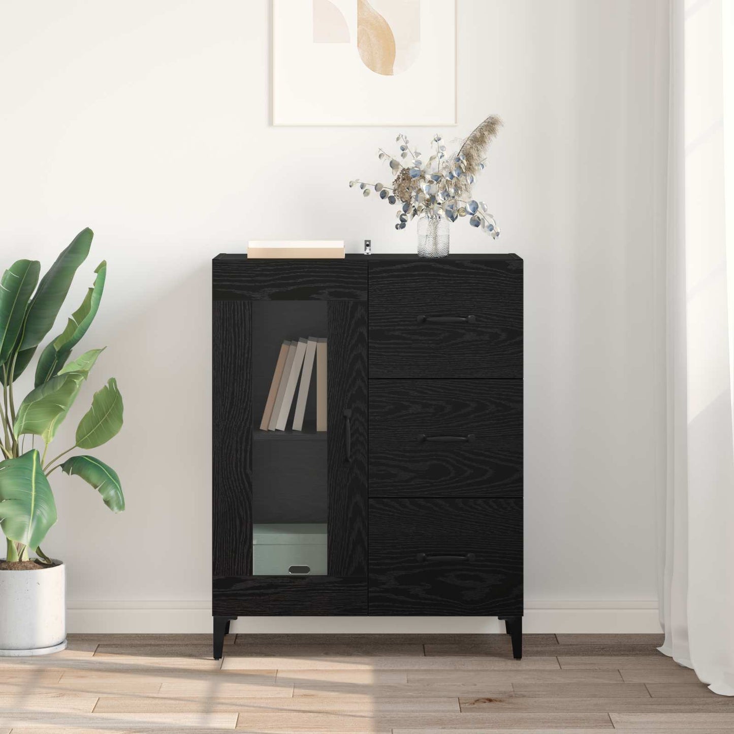 vidaXL Sideboard Black Oak 69.5 x 34 x 90 cm Engineered Wood and Iron