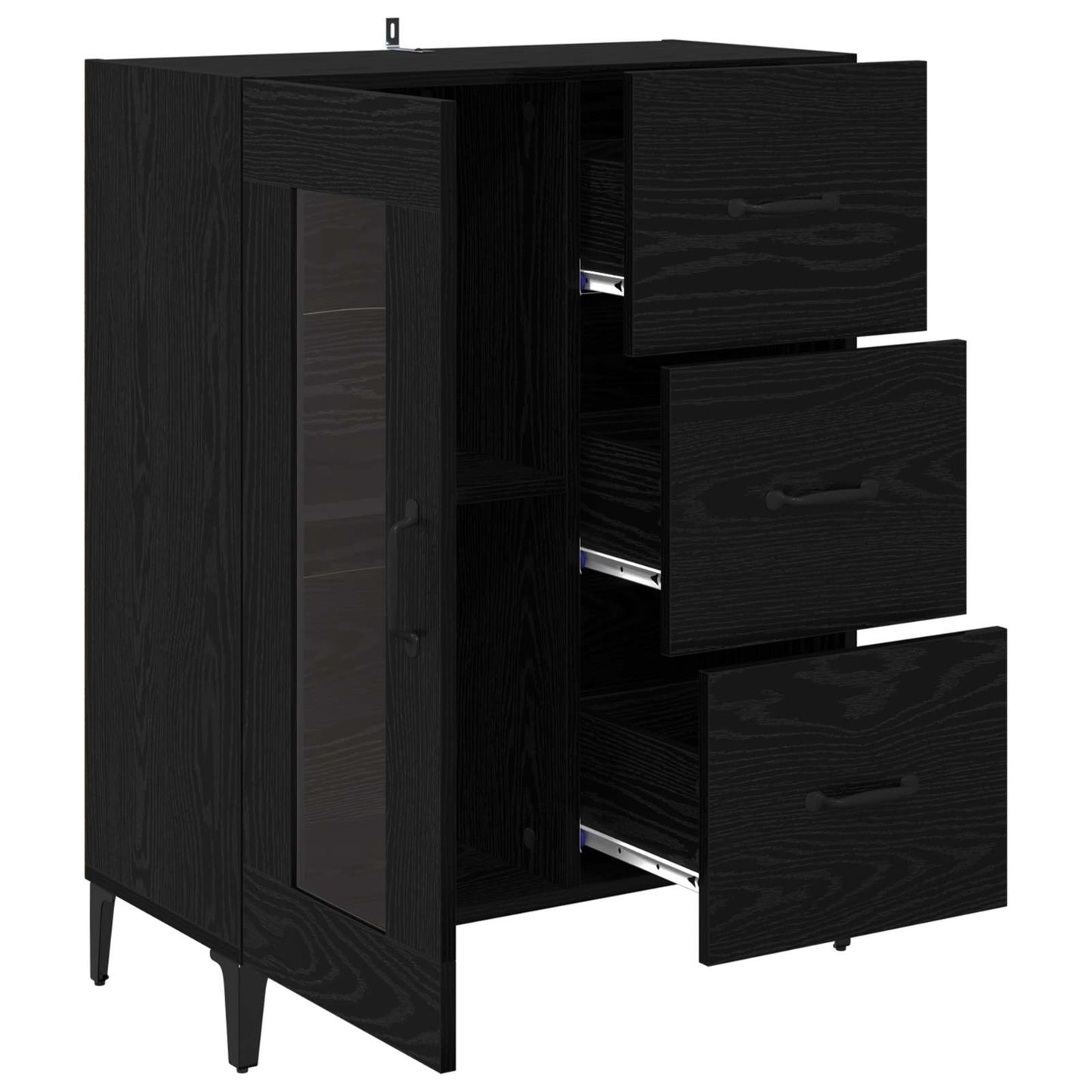 vidaXL Sideboard Black Oak 69.5 x 34 x 90 cm Engineered Wood and Iron