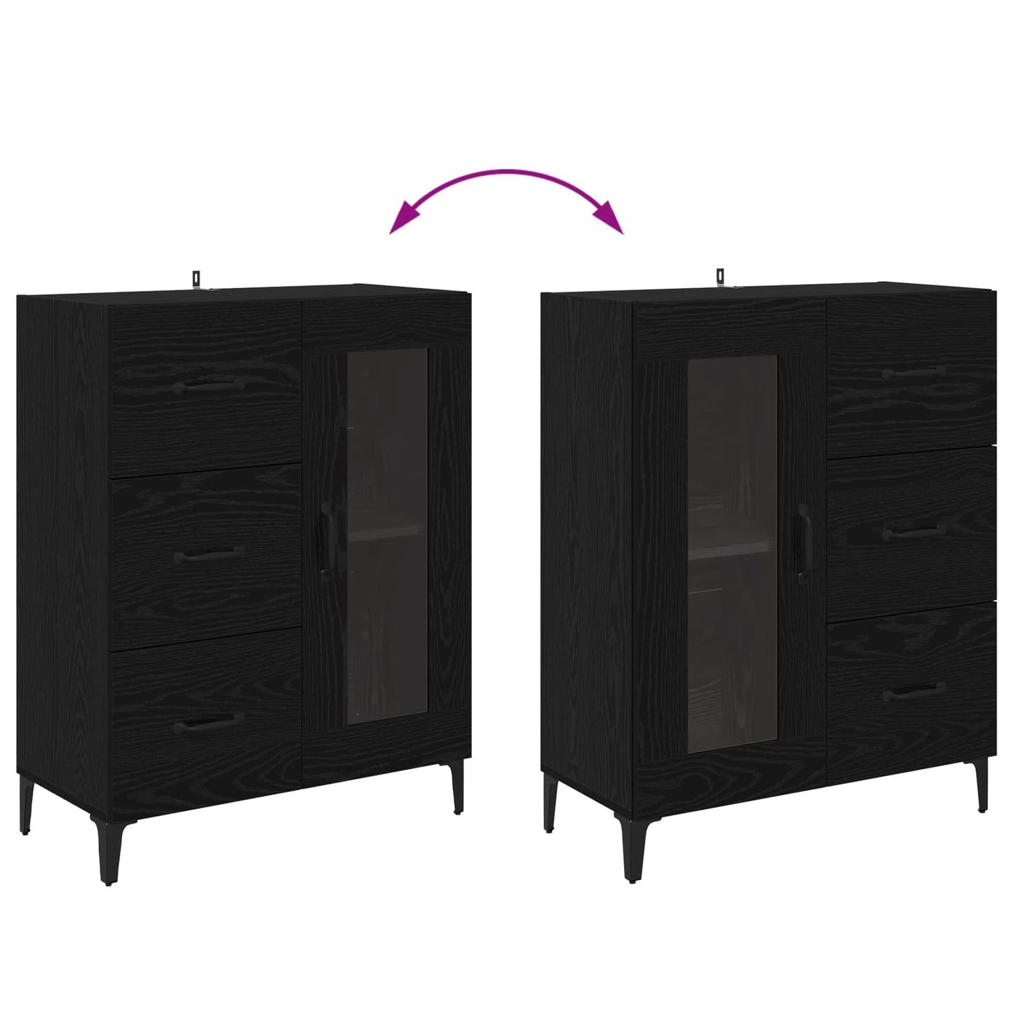 vidaXL Sideboard Black Oak 69.5 x 34 x 90 cm Engineered Wood and Iron