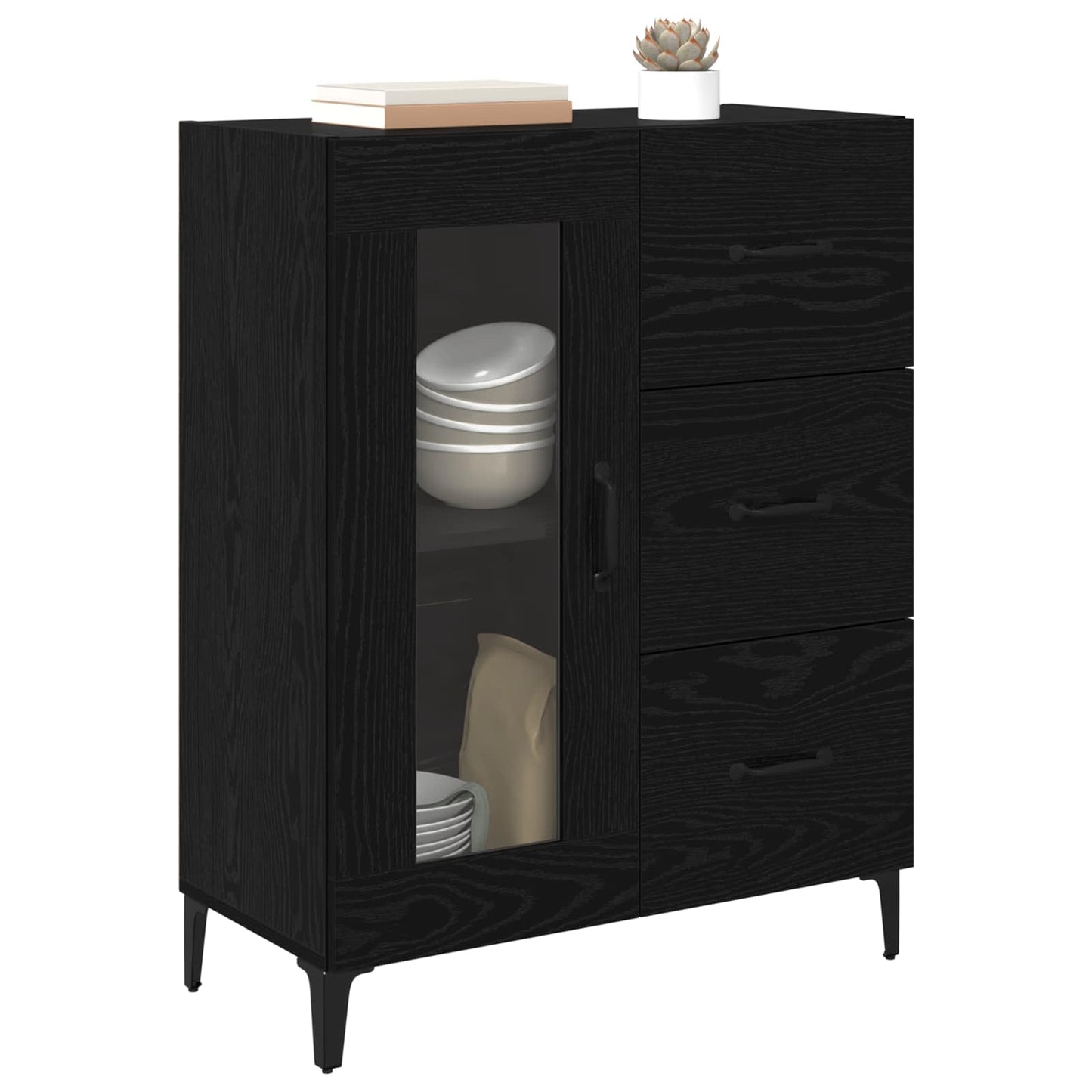 vidaXL Sideboard Black Oak 69.5 x 34 x 90 cm Engineered Wood and Iron