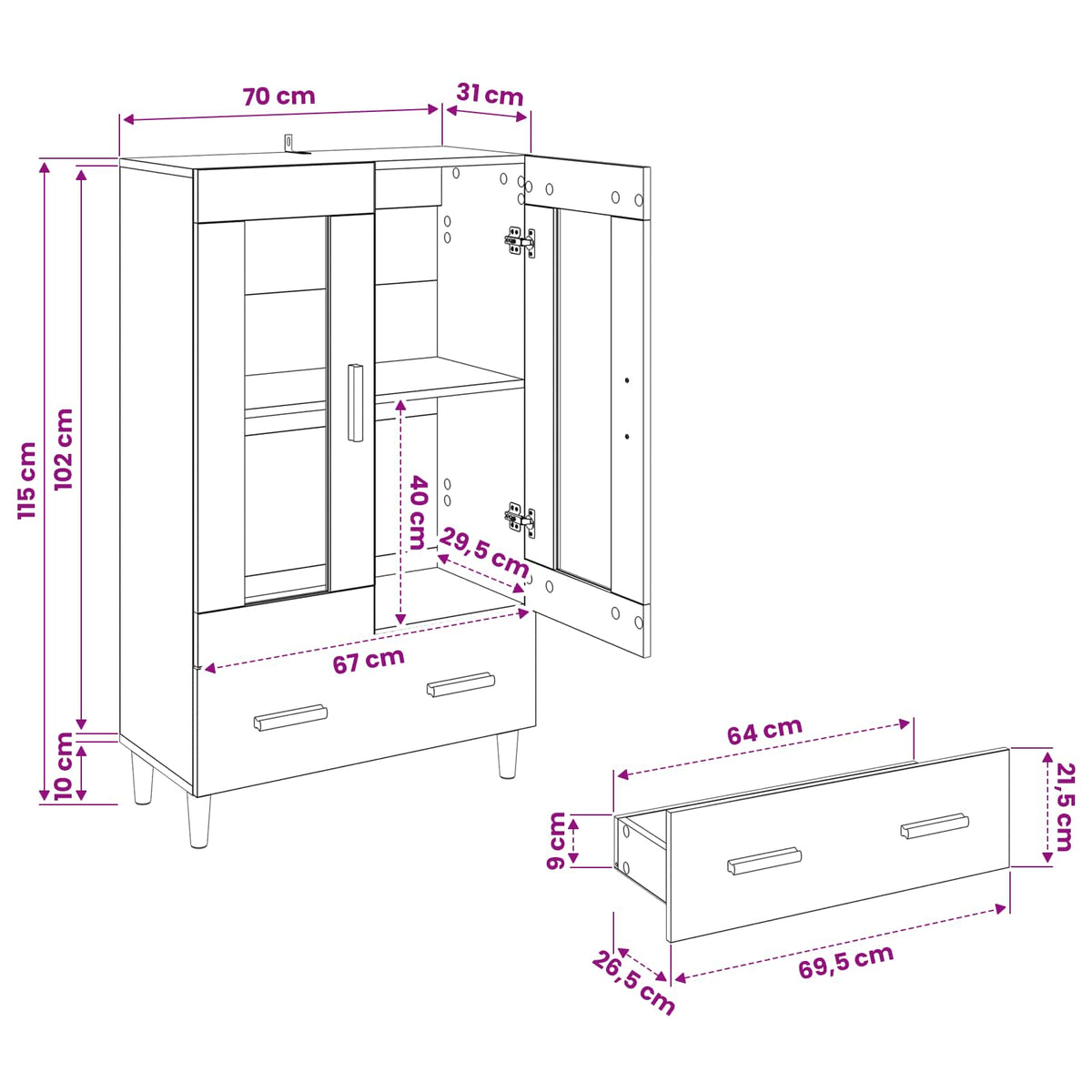 vidaXL Highboard Artisan Oak 70 x 31 x 115 cm Engineered Wood
