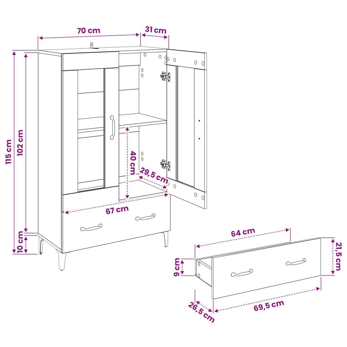 vidaXL Highboard Artisan Oak 70 x 31 x 115 cm Engineered Wood and Iron
