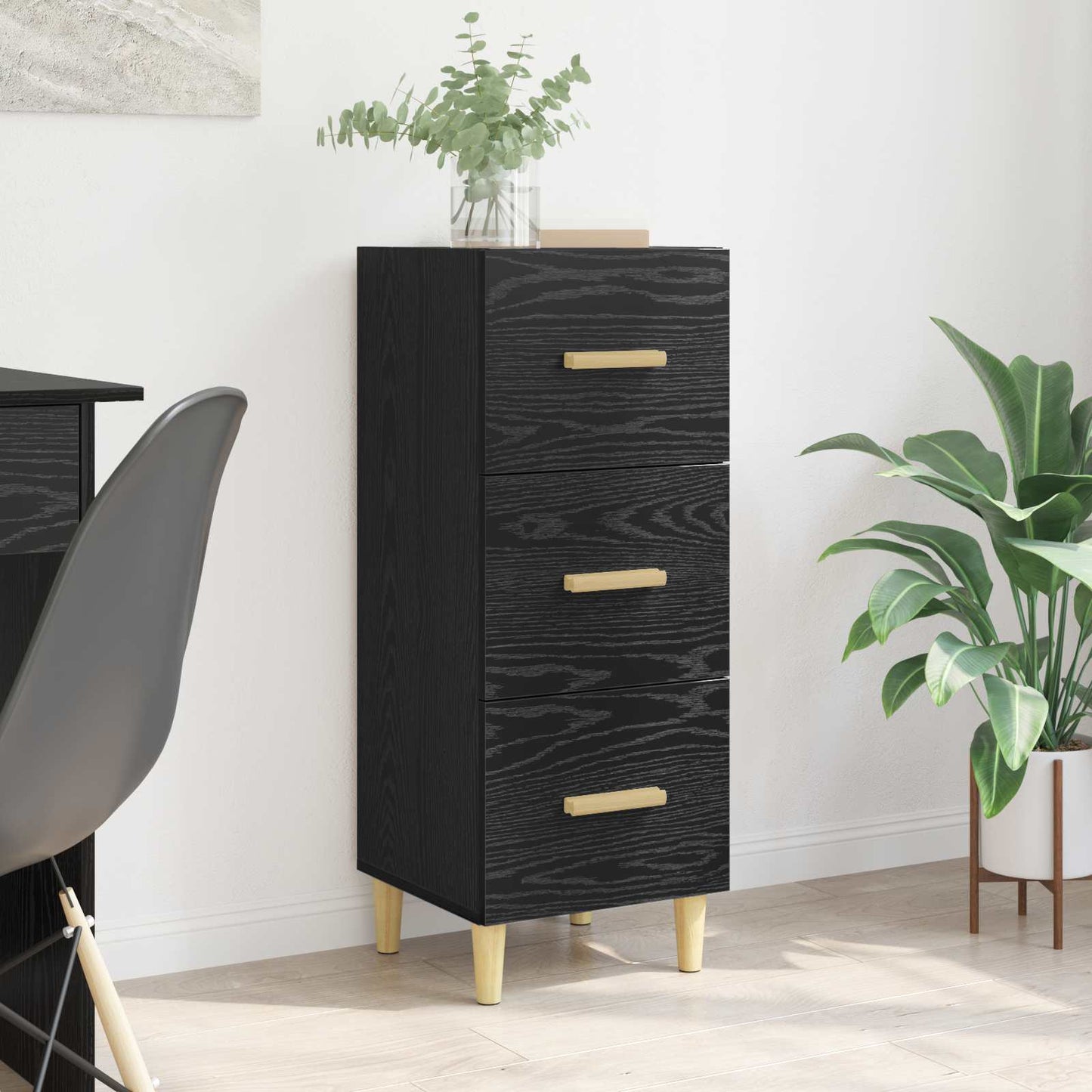 vidaXL Sideboard Black oak 34.5 x 34 x 90 cm Engineered wood
